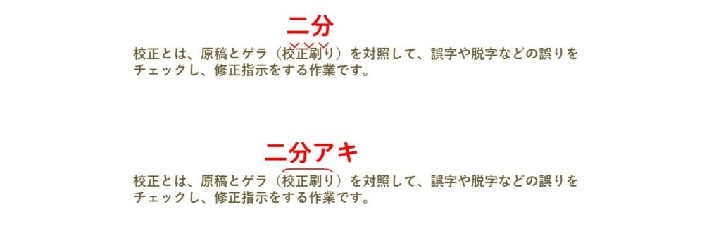 字間を空ける校正記号の例